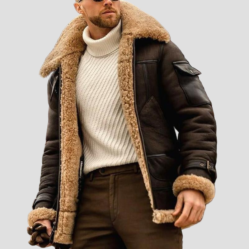 Wiktor | Vintage płaszcz z jagnięcej wełny z ciepłym kołnierzem