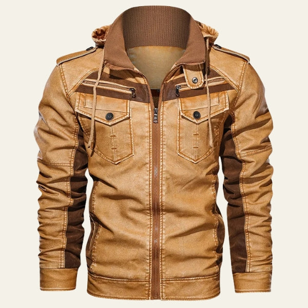 Karol | Skórzana kurtka z kontrastowymi panelami i kapturem