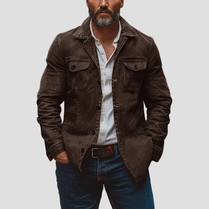 Kacper | Vintage przecierana skórzana kurtka z kołnierzem i detalami roboczymi