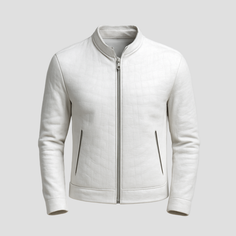 Krzysztof | Skórzana kurtka slim fit ze stójką i fakturą kamienia