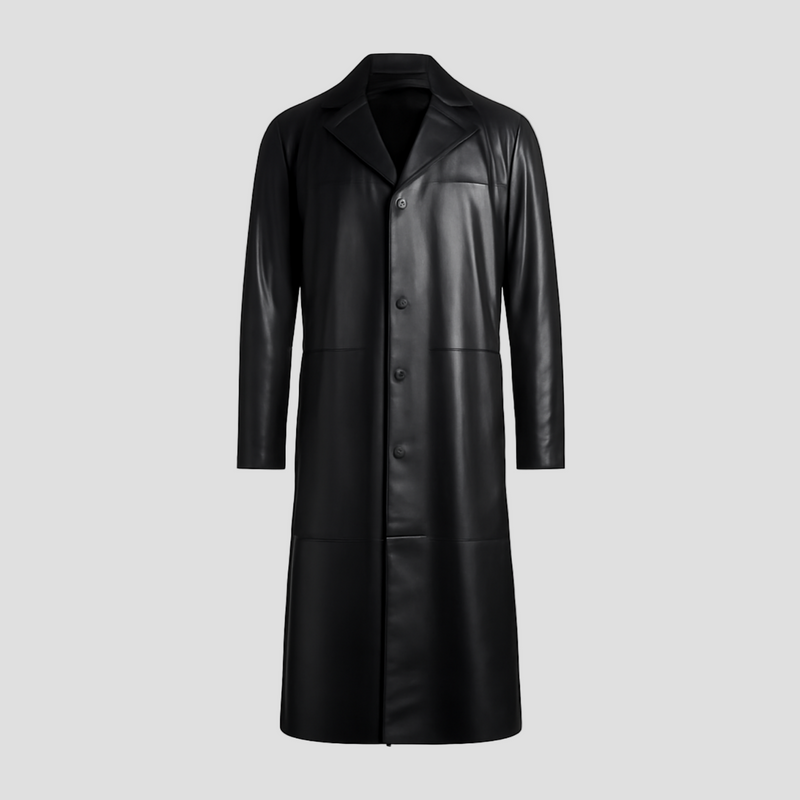 Marek | Vintage jednokolorowy skórzany trencz z kołnierzem