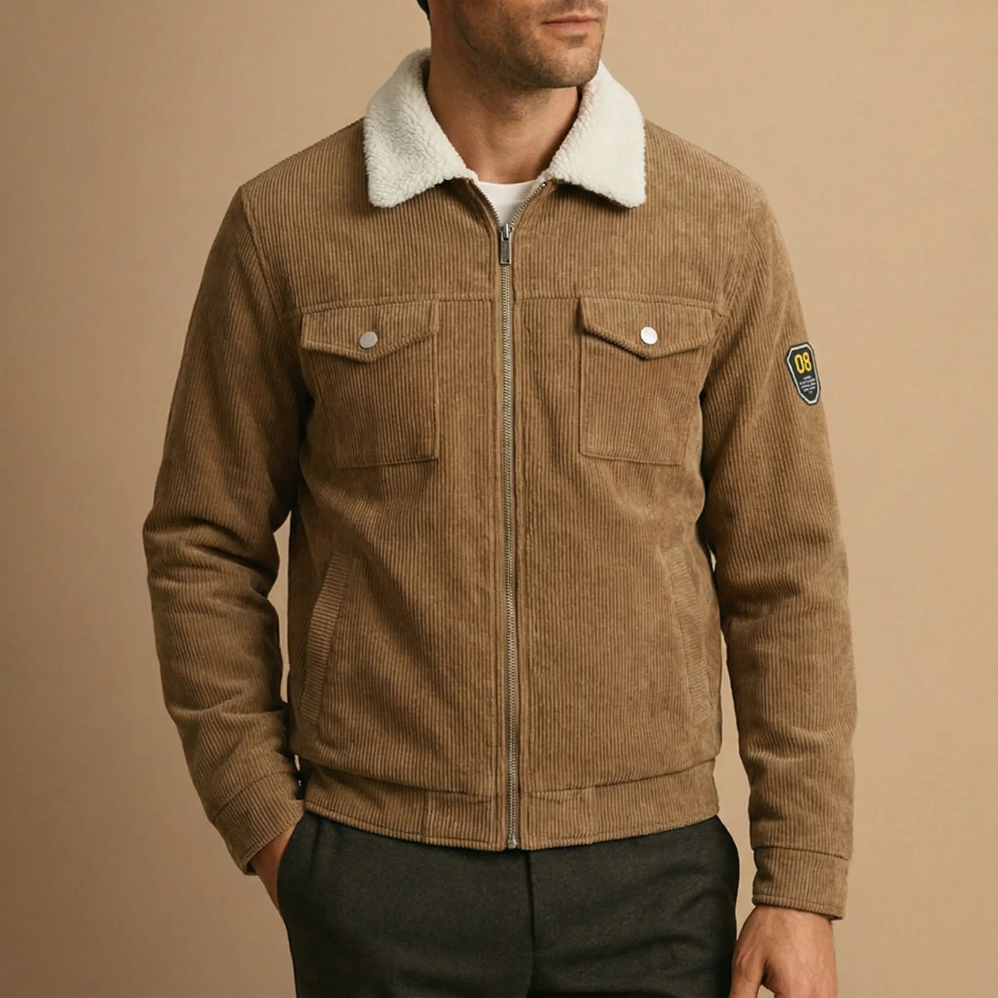 Rafał | Sztruksowa Kurtka Trucker z Podszyciem Sherpa